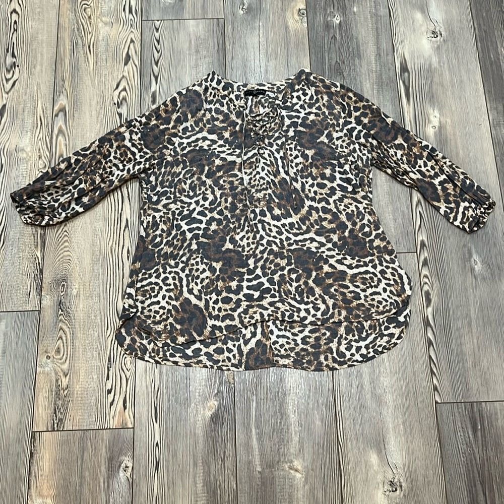 Fred David  Semi-Sheer Leopard Print Lace up Top